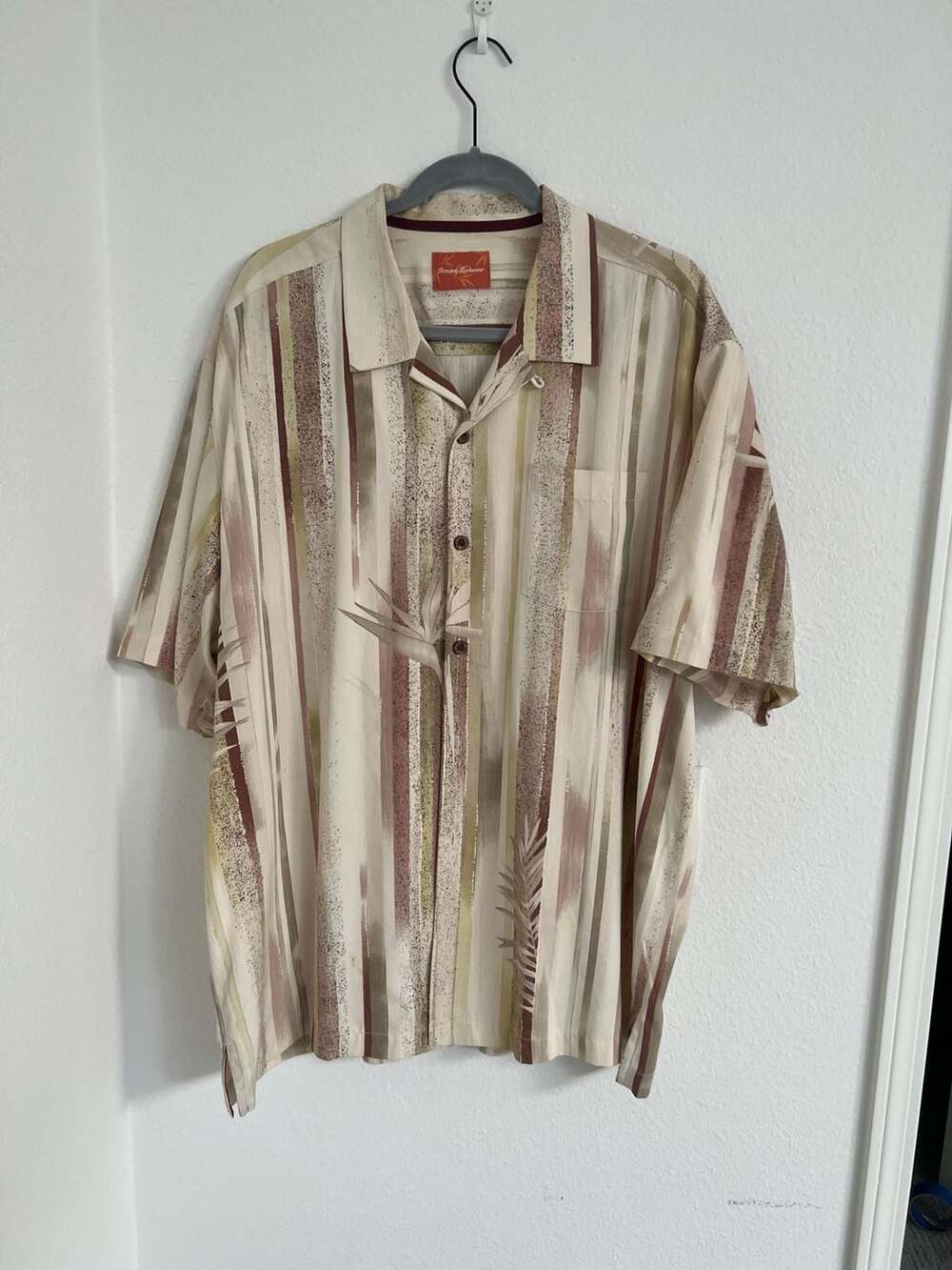 Tommy Bahama 100% Silk Striped Bird of Paradise Tropical Camp Shirt